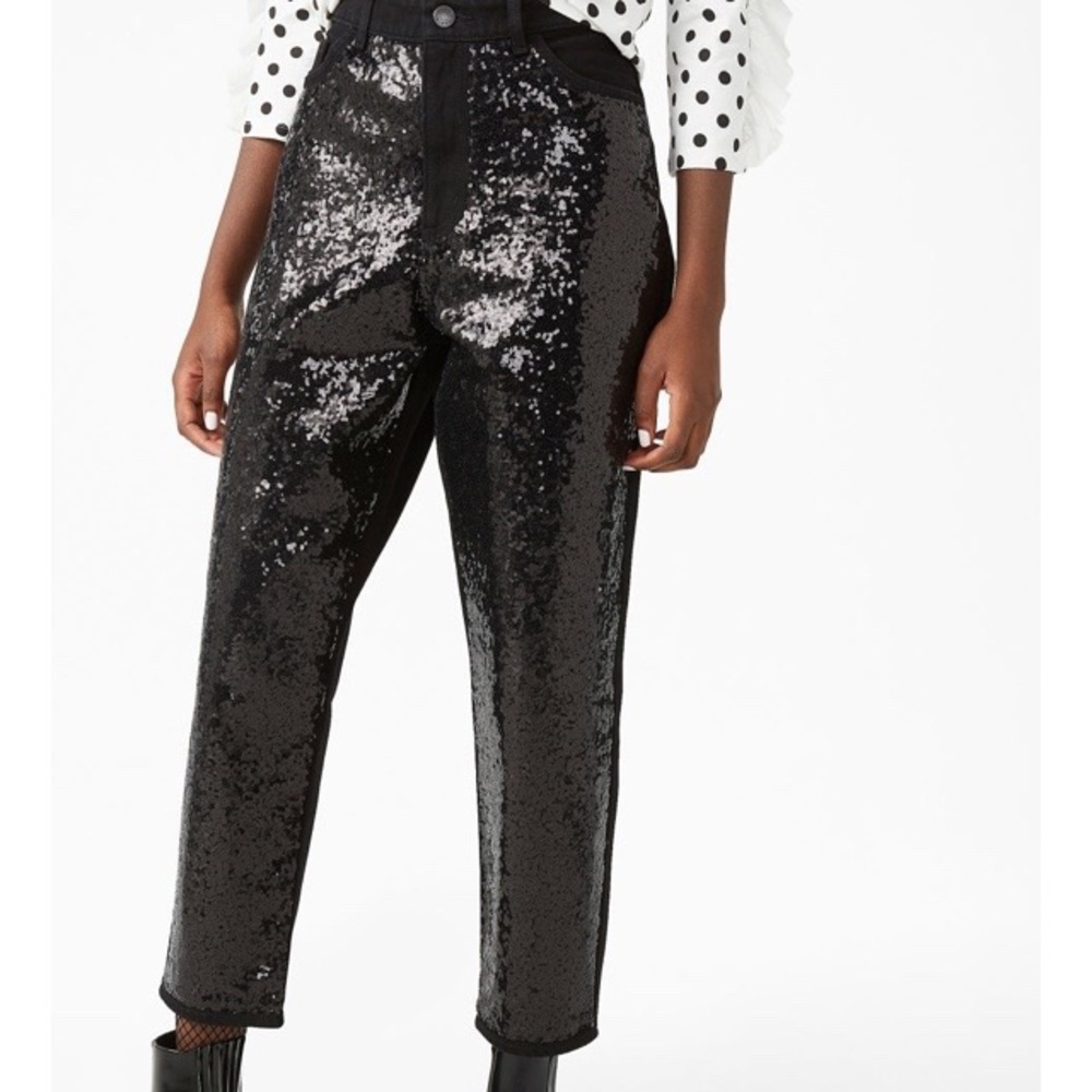 Monki Black Sequin Taiki High Waist Balloon Leg Cotton Pants 27